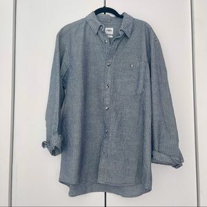 Zara Men’s Button Down Shirt 
blue & white stripe
Size Medium (Relaxed Fit)
